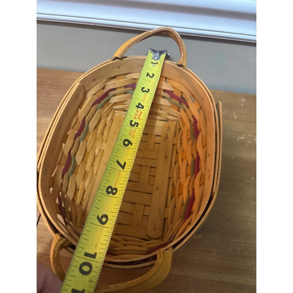 Longaberger 2001 Handwoven Oval Basket with Leather Handles and Fruit Liner